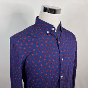 Bonobos Medium Slim Fit Shirt Floral Print Red Blue Cotton Button Down Casual